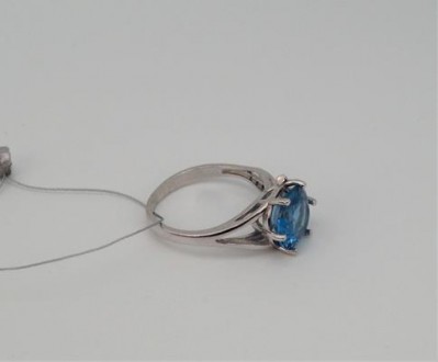 Кольцо серебряное с голубым кварцем London blue и циркониями 925 пробы, Украинск. . фото 4