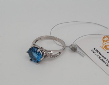 Кольцо серебряное с голубым кварцем London blue и циркониями 925 пробы, Украинск. . фото 6