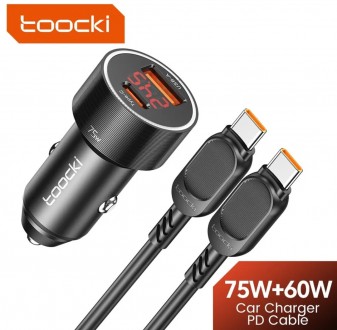 
Зарядний пристрій із вольтметром Toocki 75W USB C QC4.0 Р3.0 °CP 5 А PD Швидке . . фото 3
