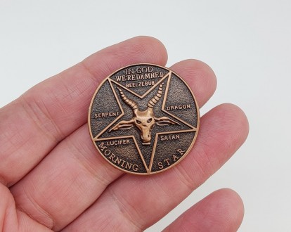 Монета сувенирная "Люцифер" (Сатана) цвет - медный. Диаметр монеты 3,50 см., тол. . фото 2