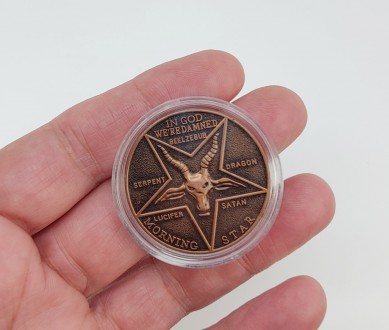 Монета сувенирная "Люцифер" (Сатана) цвет - медный. Диаметр монеты 3,50 см., тол. . фото 3