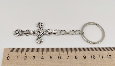 Брелок для ключей "Крест с распятием". Металл, размеры: длина общая 12,00 см., ш. . фото 4