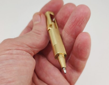 Ручка-мини "Карабин" (латунь). Ручка-мини латунная, механизм выдвижения стержня . . фото 4