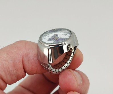 Годинник-кільце на палець кварцові сталевий, з білим циферблатом і ремінцем, що . . фото 3