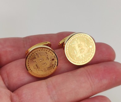 Запонки чоловічі "Біткоїн" (колір — золото). Діаметр 1,90 см, товщина 0,30 см, в. . фото 2