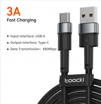 Зарядний кабель 2 м. Toocki (USB/Type-C) 3А
Швидке та надійне передавання даних . . фото 2