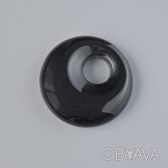 Підвіска пончик (бублик) Агат чорний натуральний камінь d-18х5мм+- d-отвору 5мм+. . фото 1