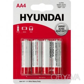 Батарейка HYUNDAI R6 AA Shrink 4 Heavy Duty 4 шт/блистер, ціна за 1 батарейку. . фото 1