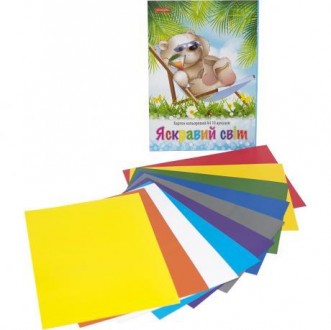 Набір кольорового картону "ЯСКРАВИЙ СВІТ" в картонній папці, односторонній, 10 л. . фото 3