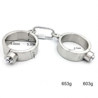 Male Stainless Steel Wrist Restraints HandcuffsThe inner diameter is 6 cm, the h. . фото 3