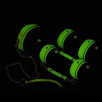 Наручники для бдсм игр Glow in the Dark Leather Hands Cuffs Green - красивый и с. . фото 4