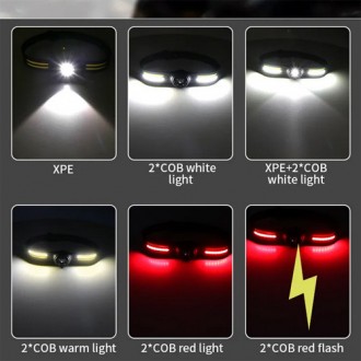  Ліхтар налобний T134-XPE+4COB (white+yellow+red), Motion Sensor, IPX4, Li-Ion а. . фото 4