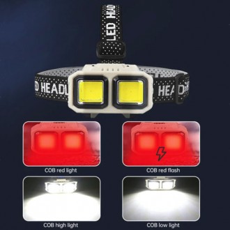 Фонарь налобный HX-816S-2COB(white+red), Motion Sensor, Waterproof, 1x18650, ЗУ . . фото 9
