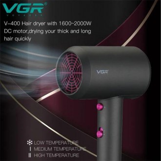 Фен для сушки и укладки волос VGR V-400, Professional, Powerful, 1800-2000 Вт. . фото 3