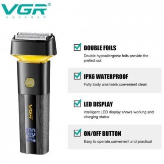 Электробритва VGR V-355 шейвер для влажного и сухого бритья, IPX6, LED Display. . фото 4