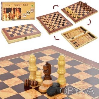 Настільна гра шахи XQ630-17 дерев'яні 3в1 шашки, нарди, кор., 24,5-13-3 см.. . фото 1