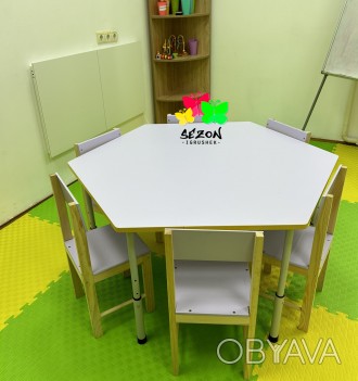 Детский шестиместный стол с регулировкой высоты 1180х1020 мм со стульями 6 шт ST