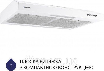 Витяжка Minola HPL 612 WH (плоска). . фото 3 Плоска кухонна витяжка Minola HPL 612 WH обладнана одним двигуном потужністю 80 . . фото 3