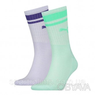 Носки Puma Unisex Crew Regular Stripe 2-pack light purple/light green — 26. . фото 1