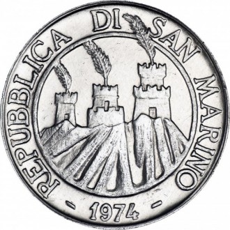 Сан-Маріно 10 лір, 1974 рік з набора
10 лір, 1974
Алюміній, 1.6 g, ø 23.3mm
KM# . . фото 3