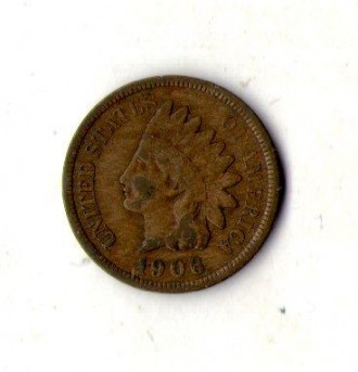 США 1 цент 1906 рік Indian Head Cent №1631. . фото 2