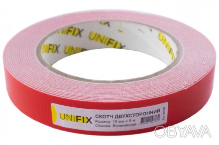 Лента двухсторонняя Unifix - 19 мм x 5 м вспененная белая. . фото 1