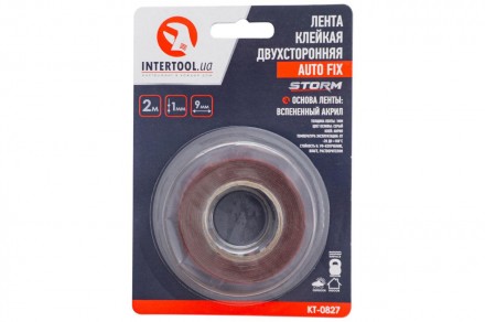 Лента двухсторонняя Intertool - 9 x 1 мм x 2 м пеноакрил Auto Fix Storm. . фото 5