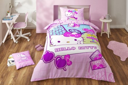 Подростковый комплект Disney TAC Hello Kitty Travel Ранфорс простынь на резинке. Харьков. фото 1 Подростковый комплект Disney TAC Hello Kitty Travel Ранфорс простынь на резинке. Харьков. фото 1