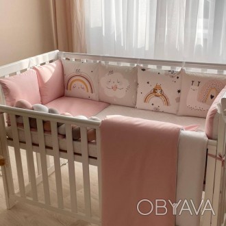 Комплект для новонародженого с защитой и одеялом MSonya Арт Дизайн Юлитка пудра 