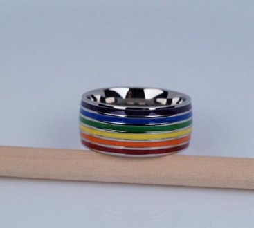 Кольцо бижутерное с цветной эмалью "Радуга". Ширина кольца 0,80 см, в наличии ра. . фото 4