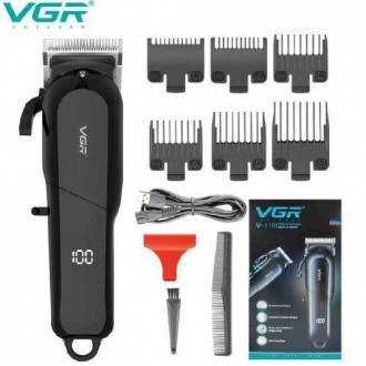 Машинка (тример) для стриження волосся й бороди VGR V-118, Professional, 4 насад. . фото 2