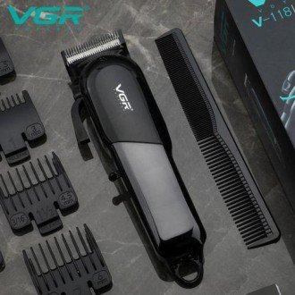 Машинка (тример) для стриження волосся й бороди VGR V-118, Professional, 4 насад. . фото 7