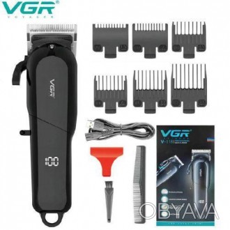 Машинка (тример) для стриження волосся й бороди VGR V-118, Professional, 4 насад. . фото 1
