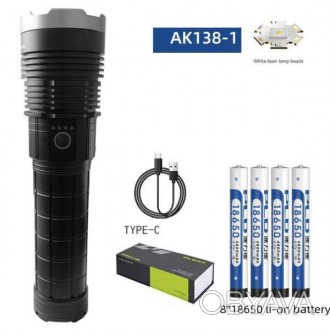 Ліхтар AK138-1 WHITE LASER LED PM60-TG, 8х18650, power bank, індикація заряду, З. . фото 1