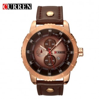 Часы мужские Curren Denver brown-gold Мужские наручные часы с ремешком из искусс. . фото 3