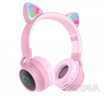 Беспроводные Bluetooth наушники HOCO W27 с микрофоном Led подсветкой розовые