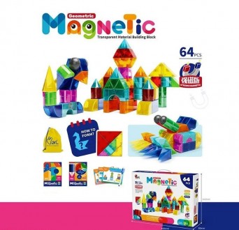 Конструктор Strong Magnetic, магнітний, 64 елементи, геометричні фігури, книжка . . фото 3