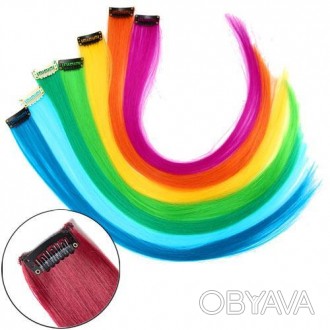 Набор разноцветных накладных прядей для наращивания волос. Можно использовать ка. . фото 1