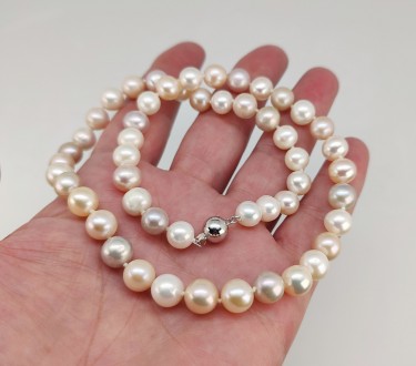 Намисто з натуральними біло-рожевими перлами на струні (довжина 47,5 см). Вага 4. . фото 4