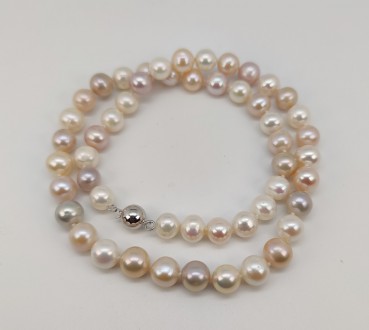 Намисто з натуральними біло-рожевими перлами на струні (довжина 47,5 см). Вага 4. . фото 3