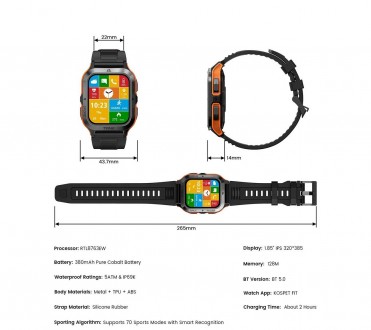
 Тактичні смарт-годинники Kospet TANK M2 виконані в міцному корпусі з нержавіюч. . фото 8