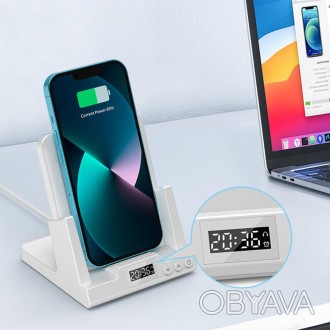 Беспроводное зарядное устройство Qi 4 в 1, светодиодный индикатор будильник, час