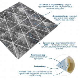 3D панелі самоклеючі – декоративне покриття для стін, виконане з легкого та міцн. . фото 3