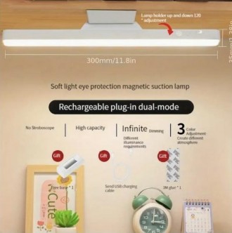 Світлодіодна магнітна настільна лампа, з можливістю затемнення. Заряджається чер. . фото 2