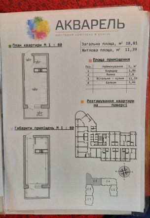 Продам 1 к смартквартиру Акварель  3,секция 3, S=18,81, балкон 3,5 метра,  13/17. Приморский. фото 2