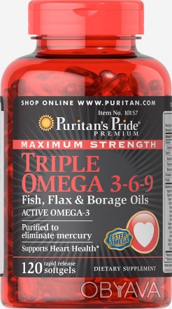 Омега 3-6-9, Maximum Strength Triple Omega 3-6-9 Fish, Flax & Borage Oils, Purit. . фото 1