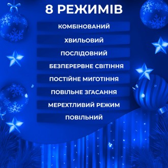 Гирлянда светодиодная штора Роса: 200 LED лампочек, медный провод, 3х2 м, 10 лин. . фото 8