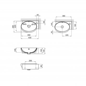 Раковина Qtap Leo QT11115011RW має ергономічну форму, виконана з якісної керамік. . фото 3