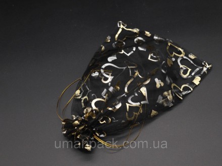 Мішечки для подарунків з органзи прозорі з візерунками Колір чорний. 17х23см. Умань. фото 1