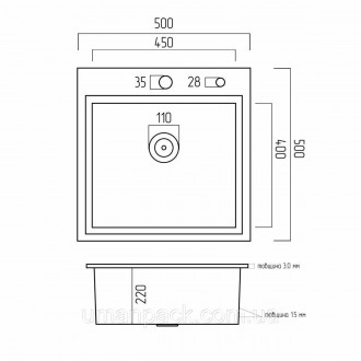 Кухонна мийка Platinum Handmade 50*50 (500x500x220 мм) нержавійка це відмінне ст. . фото 4